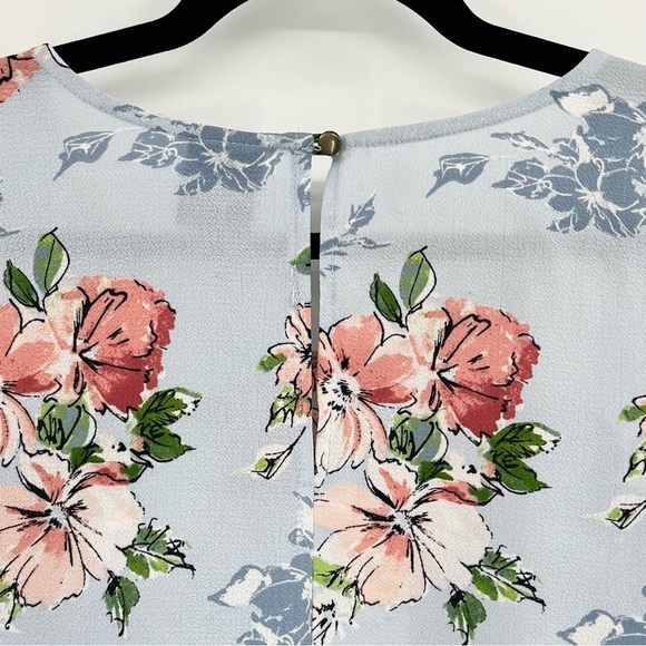 Bobeau Blue Floral Ruffle Bell Sleeve Crepe Blouse Top Plus 2X - Picture 6 of 8